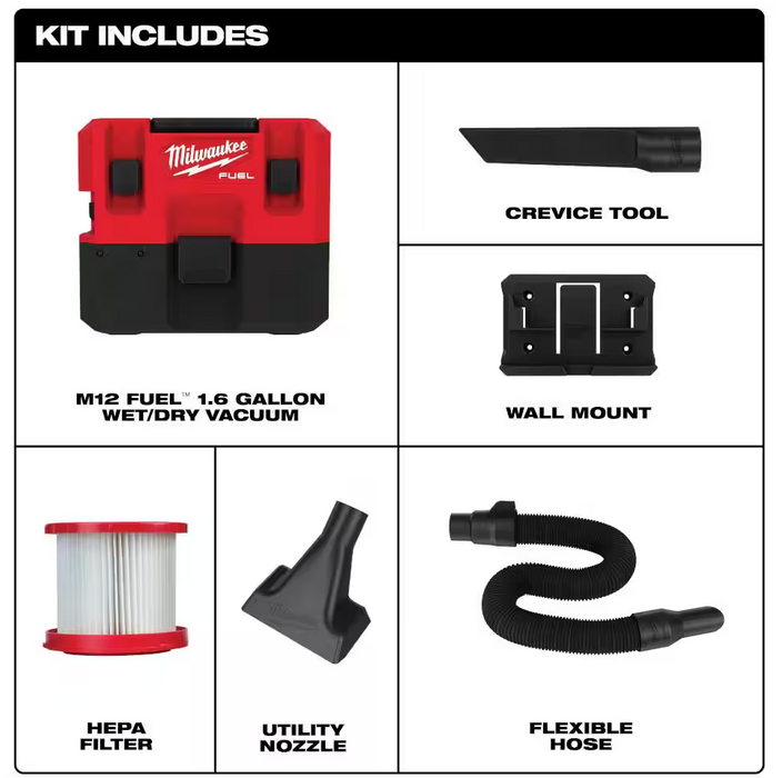 0960-20 Milwaukee M12 Fuel 1.6 Gallon Wet/Dry Vac (Tool Only)