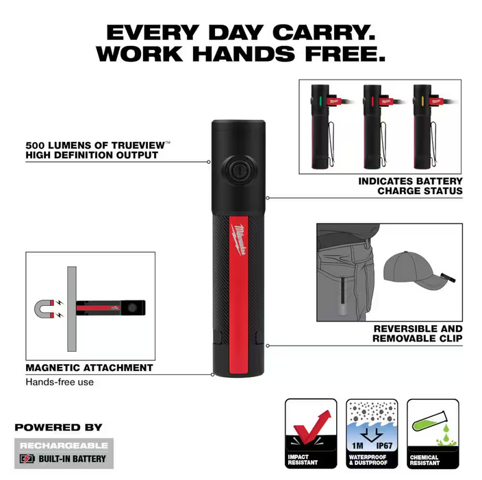 2011R Milwaukee Rechargeable Everyday Carry Flashlight w/Magnet (500 Lumens)