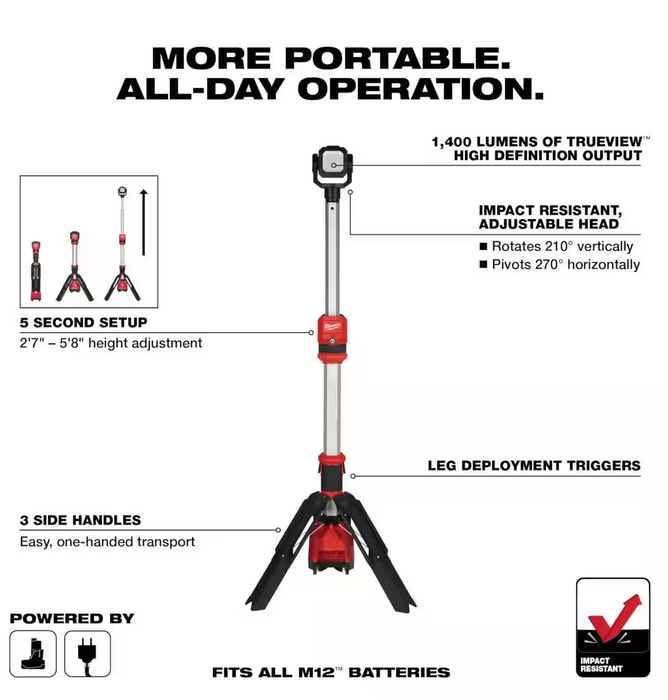 2132-20 Milwaukee M12 ROCKET LED Work Light Stand (Tool Only)