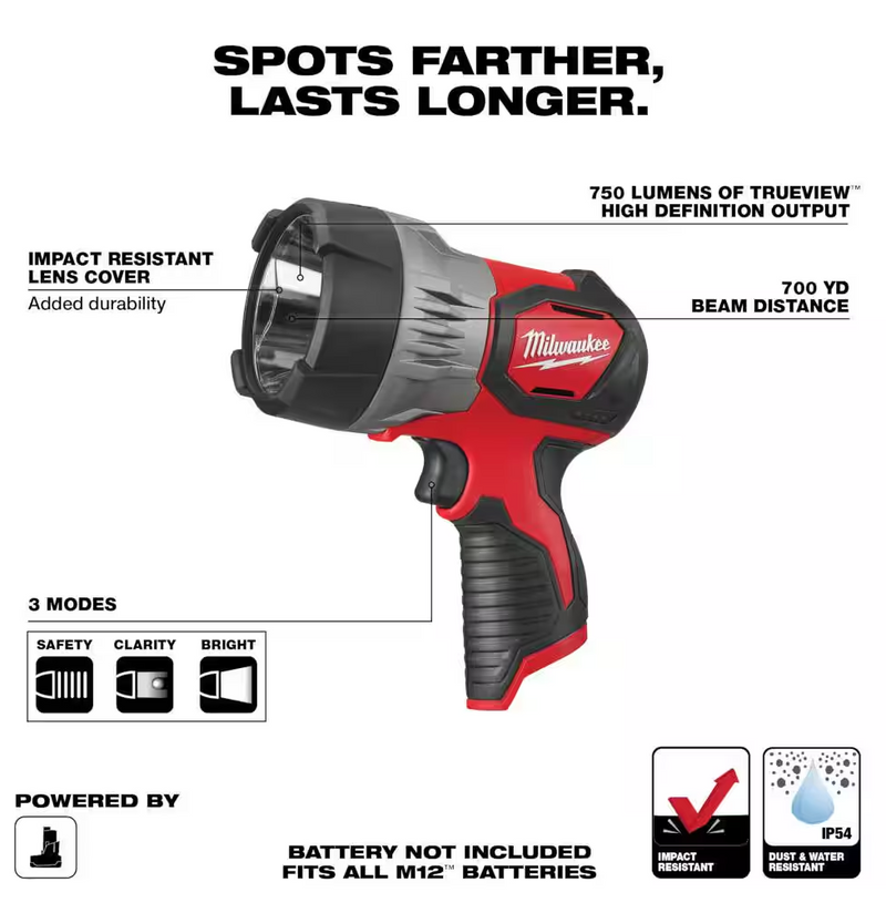 2353-20 Milwaukee M12 TRUEVIEW LED Handheld Spot Light (Tool Only)