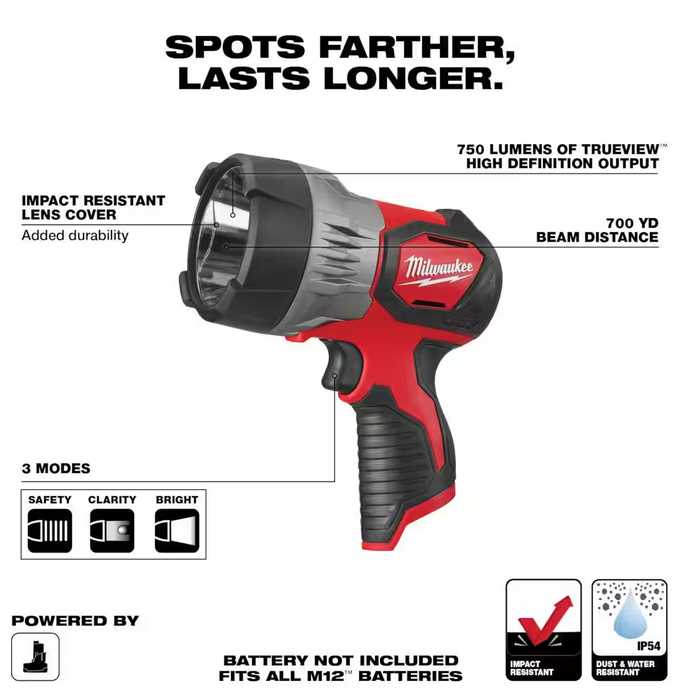 2353-20 Milwaukee M12 TRUEVIEW LEF Handheld Spot Light (Tool Only)