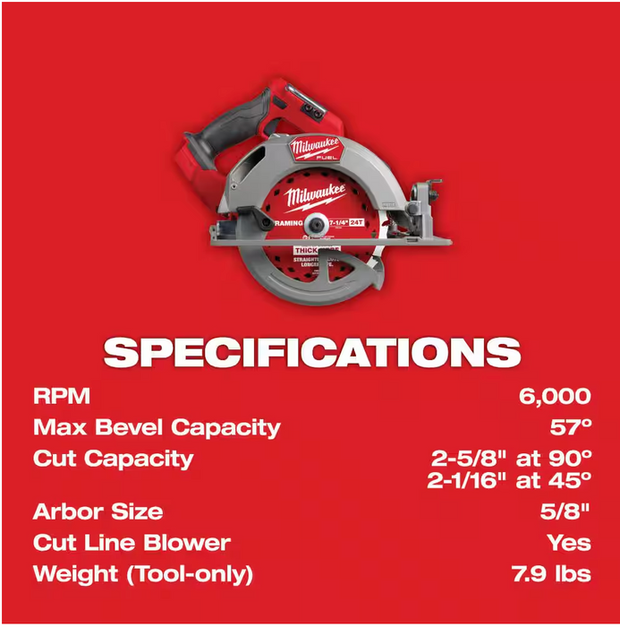 2834-20 Milwaukee M18 Fuel 7-1/4" Circular Saw (Tool Only)