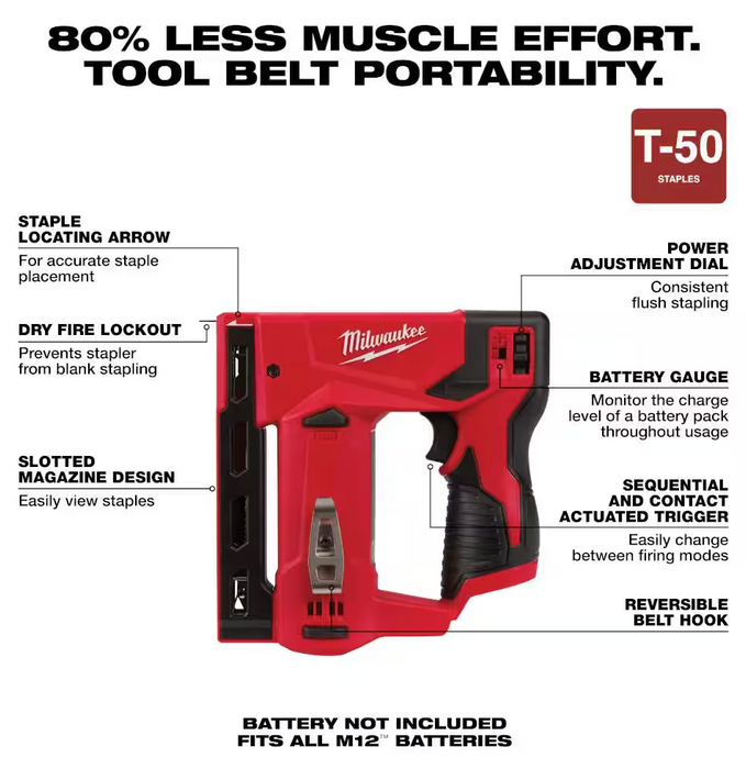 2447-20 Milwaukee M12 3/8" Crown Stapler (Tool Only)