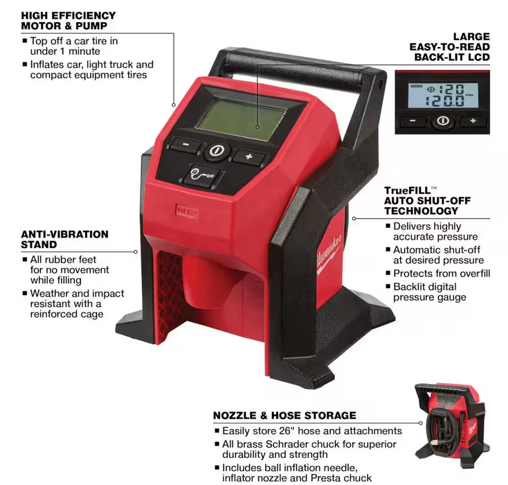 2475-20 Milwaukee M12 Portable Inflator (Tool Only)