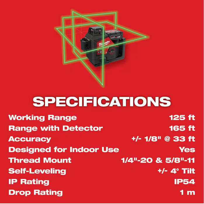 3632-21 Milwaukee M12 250FT 3-Plane  Laser Level Kit