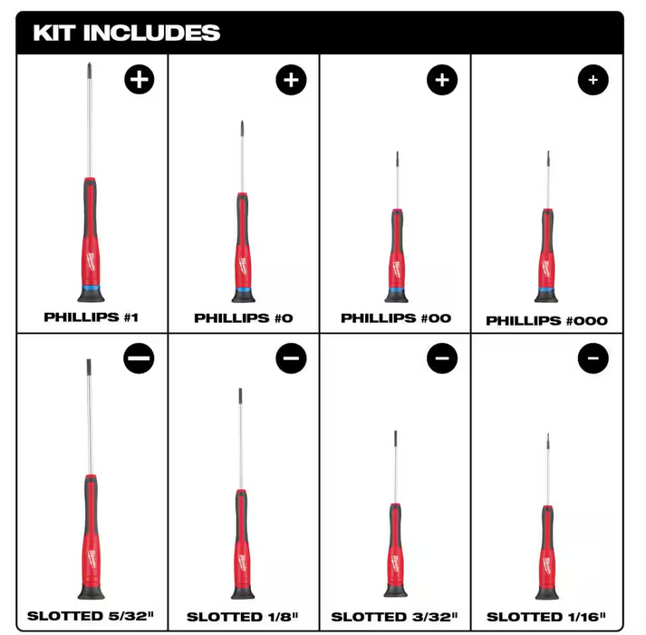 48-22-2614 Milwaukee Precision Phillips Slotted Screwdriver Set - 8PC