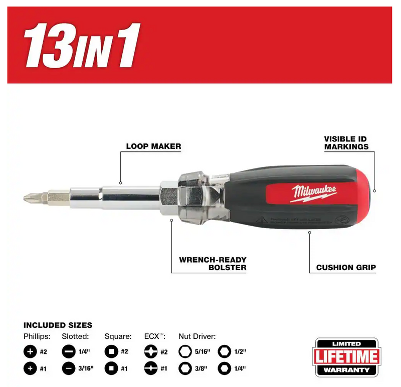 48-22-2880 Milwaukee 13-in-1 Multi Tip Cushion Grip Combo Screwdriver