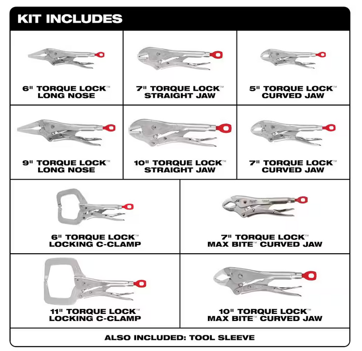 48-22-3690 Milwaukee TORQUE LOCK Locking Pliers Kit - 10 PC