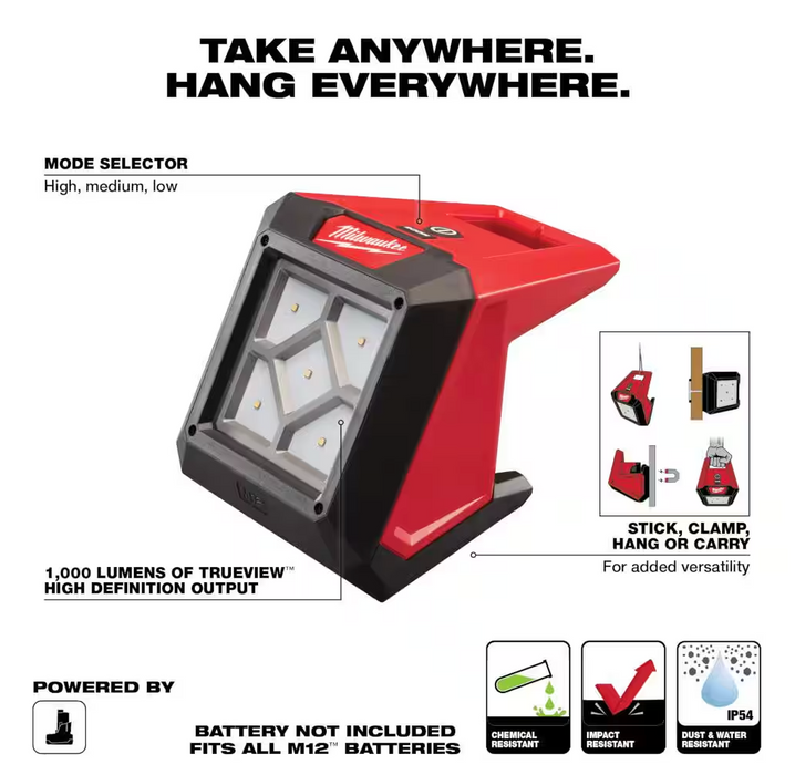 2364-20 Milwaukee M12 ROVER LEF Compact Flood Light (1000 Lumes)