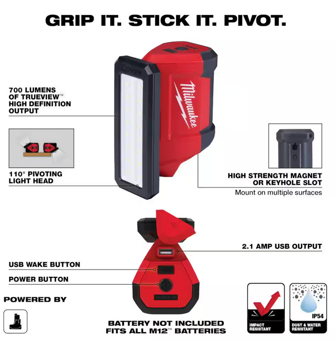 2367-20 Milwaukee M12 ROVER Service/Repair Flood Light w/ USB Charging (700 Lumens)