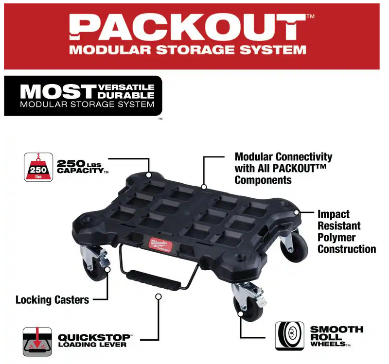 48-22-8410 Milwaukee PACKOUT Dolly Multi Purpose Utility Tool Cart (4 Wheels)