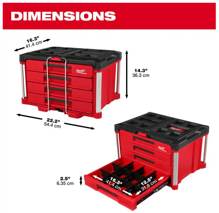 48-22-8444 Milwaukee PACKOUT 4-Drawer Tool Box w/Metal Corners