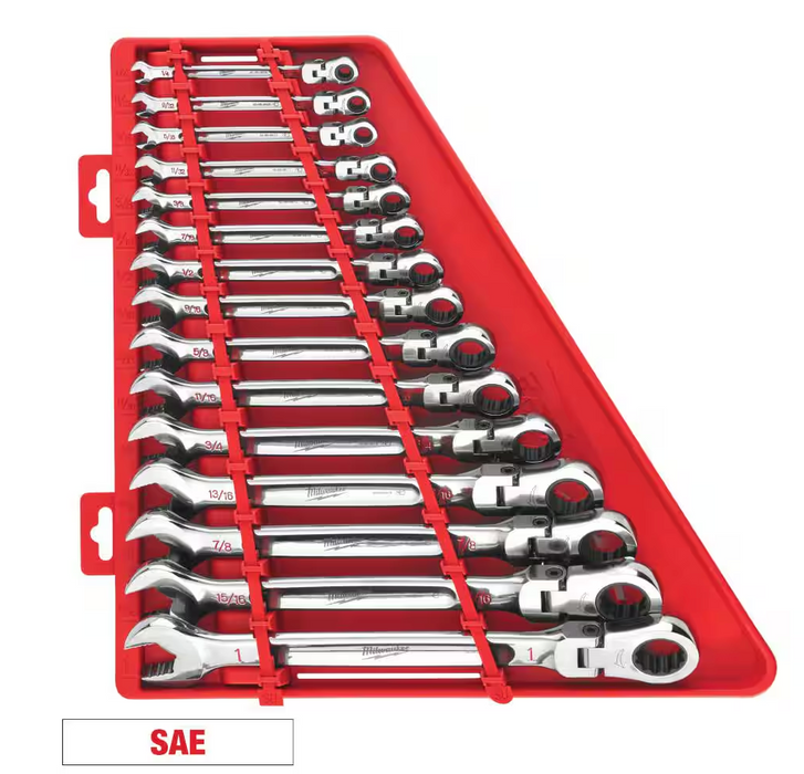 48-22-9413 Milwaukee SAE Flex Head Ratcheting Combo Wrench Set - 15 PC