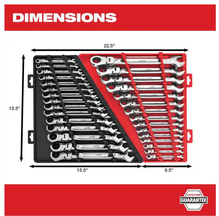 48-22-9413 Milwaukee SAE Flex Head Ratcheting Combo Wrench Set - 15 PC