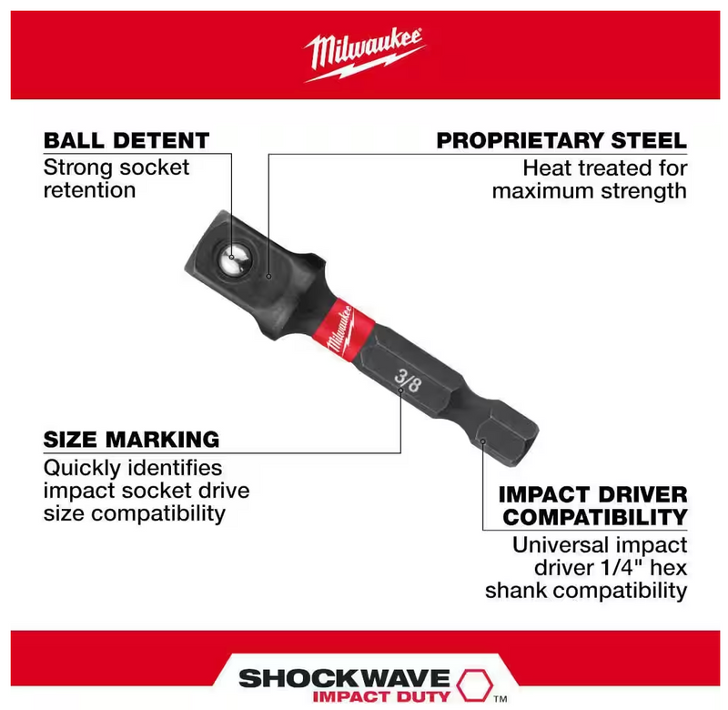 48-32-5033 Milwaukee SHOCKWAVE Impact Duty 1/4" HEX Shank Socket Adapter Set - 3 PC