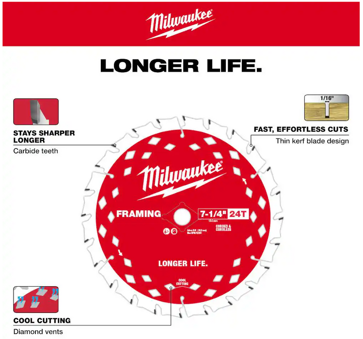 48-40-0720 Milwaukee 7-1/4" 24T Framing Circular Saw Blade