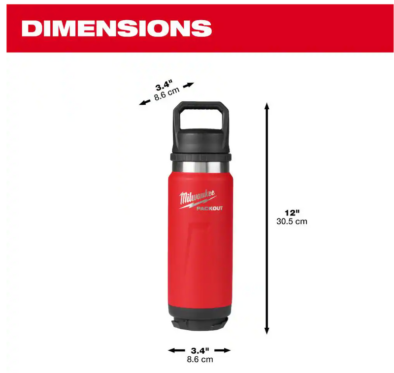 48-22-8396R Milwaukee PACKOUT 24oz Insulated Bottle w/Chug Lid - Red