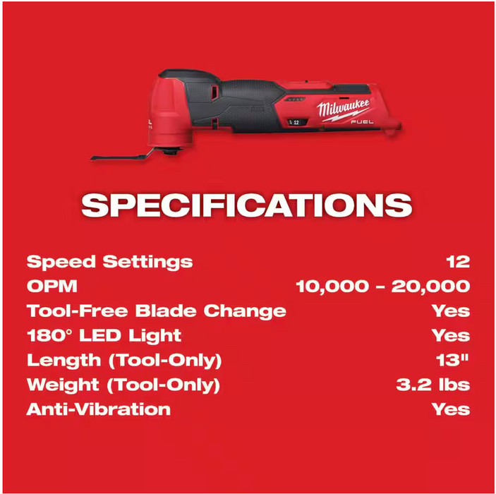 2526-20 Milwaukee M12 Oscillating Multi Tool (Tool Only)