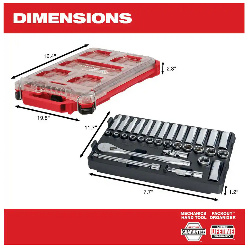48-22-9482 Milwaukee 3/8" Metric Ratchet & Socket Set w/ PACKOUT - 32 PC