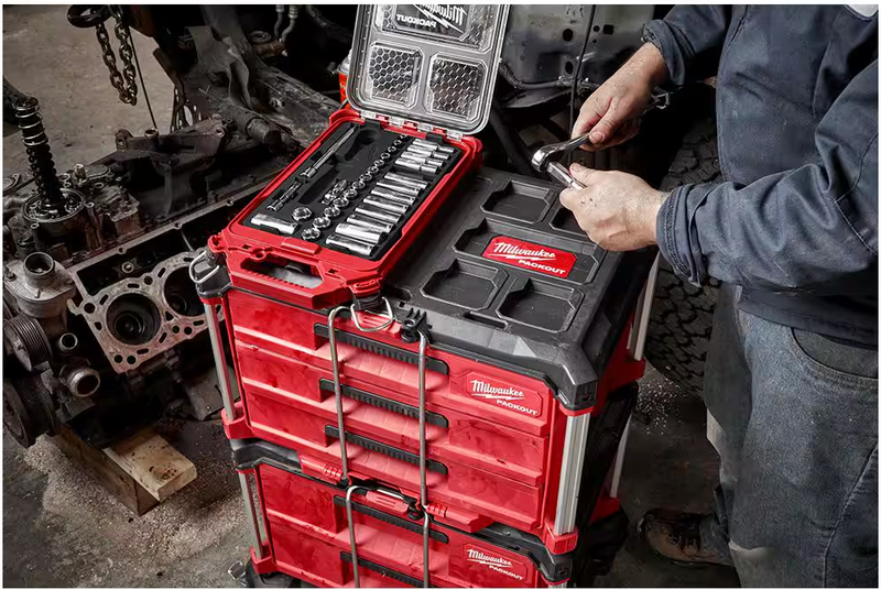 48-22-9482 Milwaukee 3/8" Metric Ratchet & Socket Set w/ PACKOUT - 32 PC