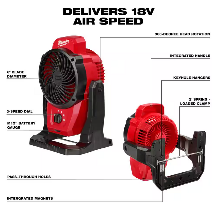 0820-20 Milwaukee M12 Jobsite Fan (Tool Only)