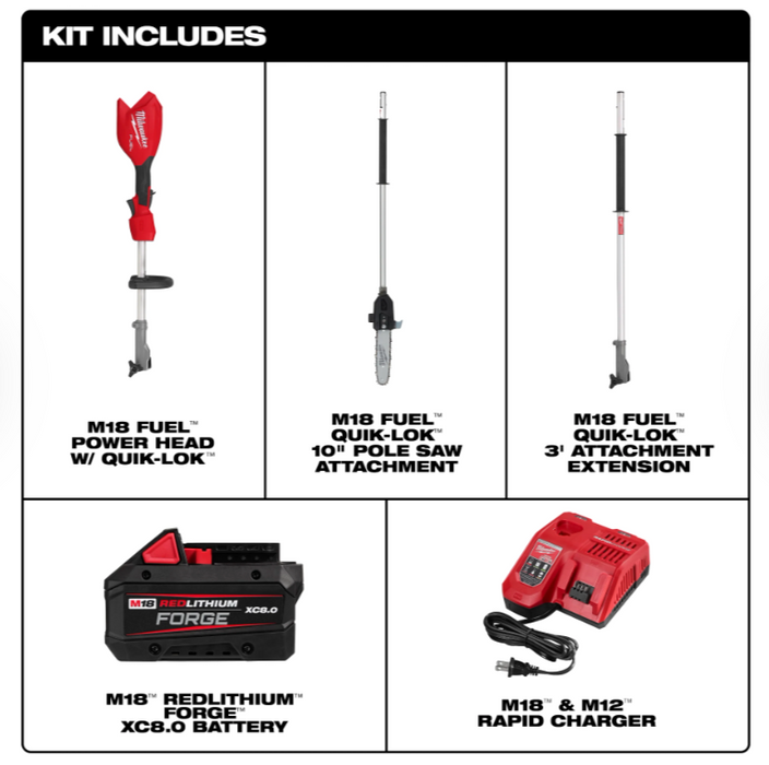 3016-21PS Milwaukee M18 Fuel 10" Pole Saw w/ QUIK-LOK Kit