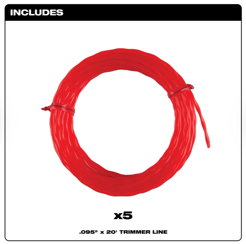 49-16-2782 Milwaukee 5 Pack Of 20' Pre-Cut .095 Trimmer Line