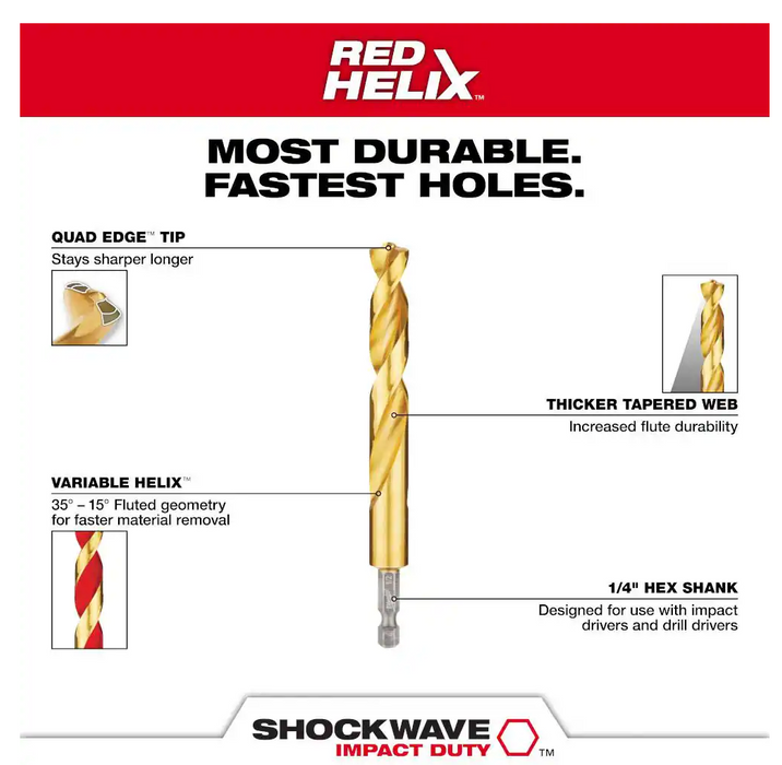 48-89-4631 Milwaukee Shockwave Impact Duty Red Helix Titanium Drill Bit Set