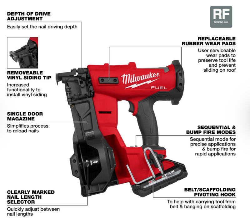 2909-21 Milwaukee M18 Coil Roofing Nailer