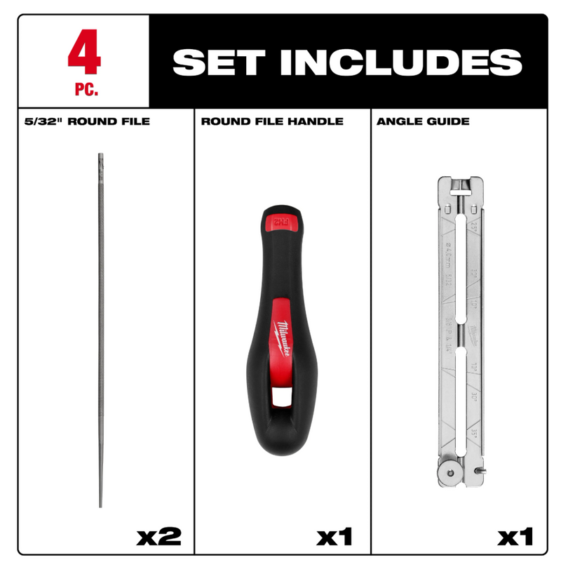 49-16-2881 Milwaukee 4pc 5/32” Saw Chain Sharpening Set