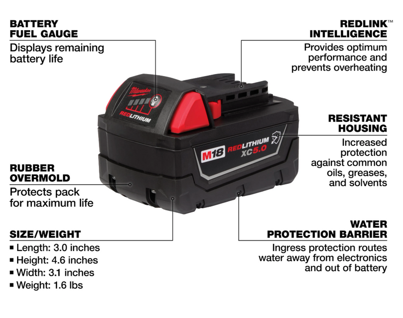 48-11-1852 M18 Milwaukee XC5.0 Battery 2 pack