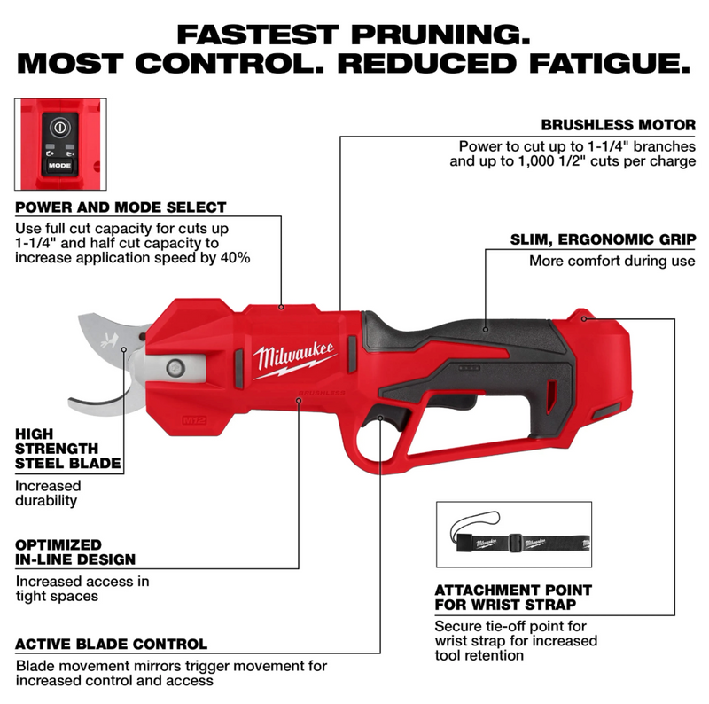 2534-20 Milwaukee M12 Brushless Pruning Shears (Tool Only)