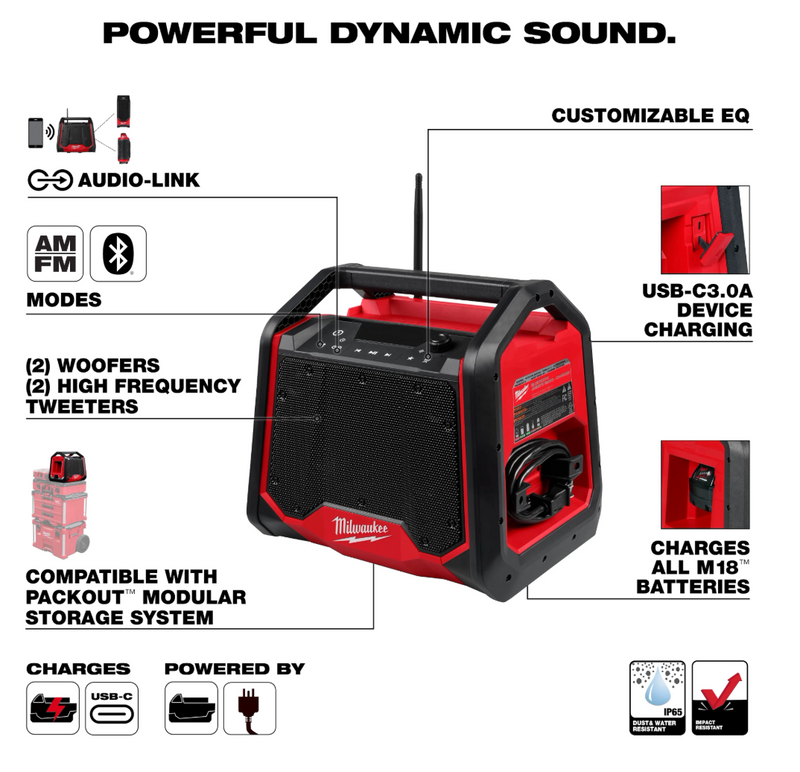 2956-20 Milwaukee M18 Packout Jobsite Radio