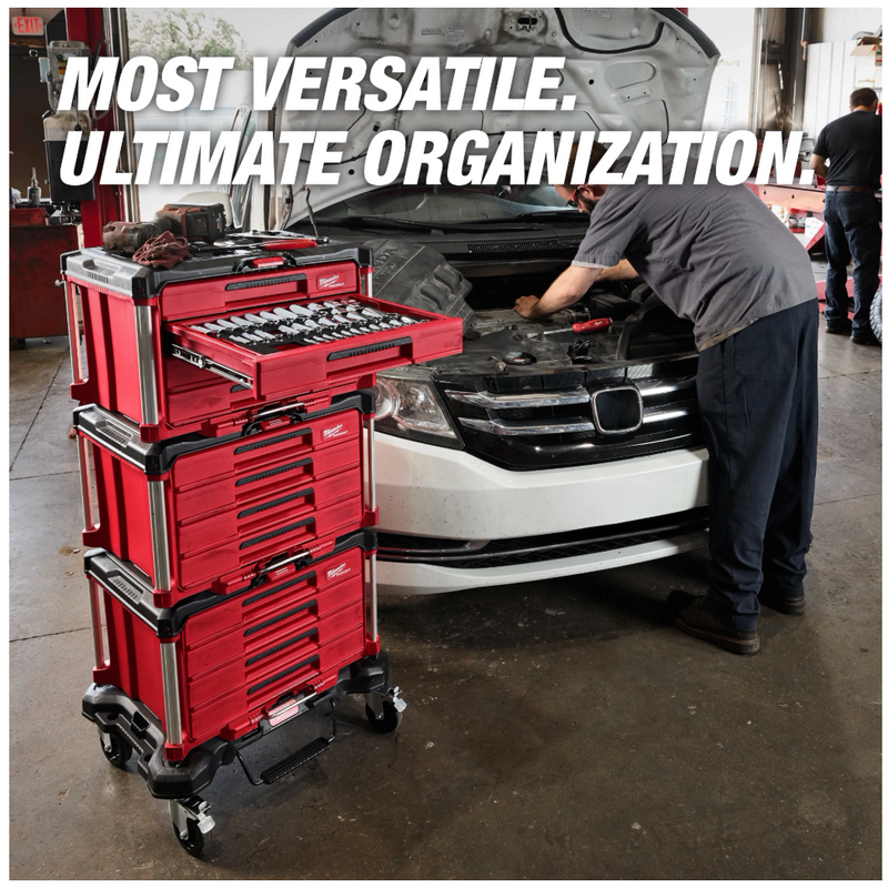 48-22-9491 Milwaukee 242pc. 1/4”, 3/8”, & 1/2” Drive Metric & SAE Ratchet & Socket Set with PACKOUT™ 4-Drawer Tool Box