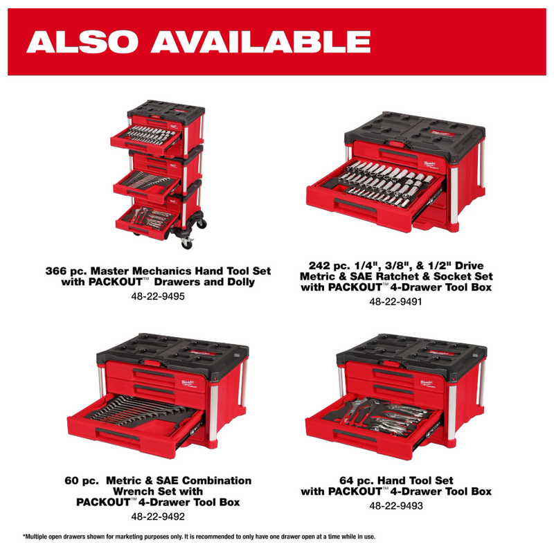 48-22-9492 Milwaukee 60pc. Metric & SAE Combination Wrench Set with PACKOUT™ 4 Drawer Tool Box