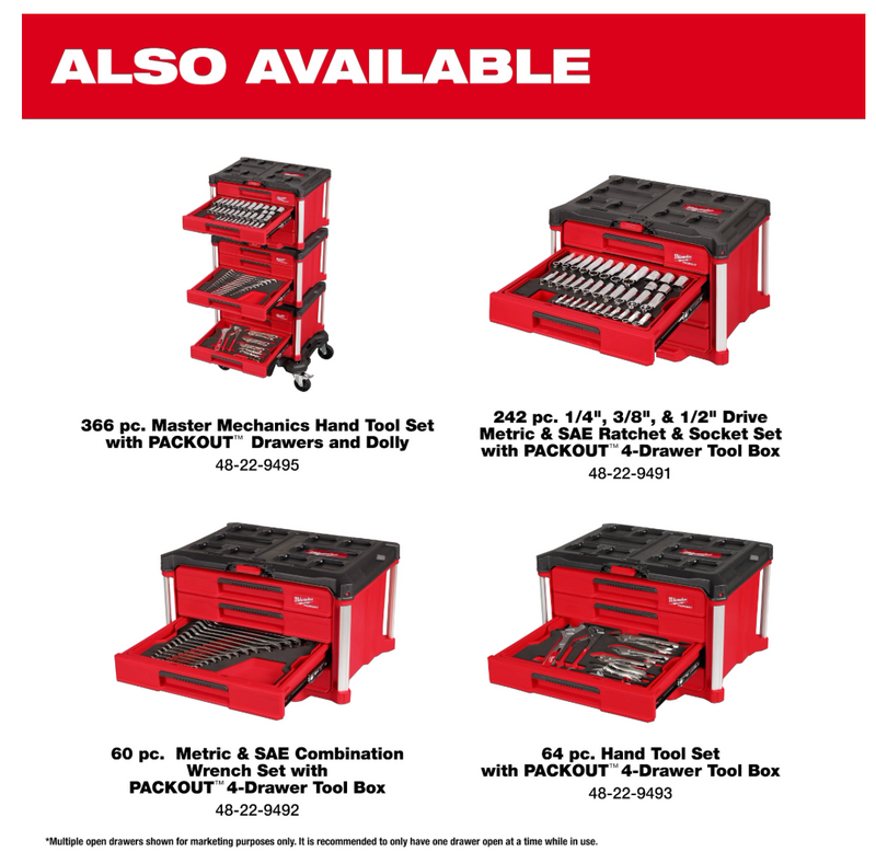 48-22-9493 Milwaukee 64pc. Hand Tool Set with PACKOUT™ 4 Drawer Tool Box