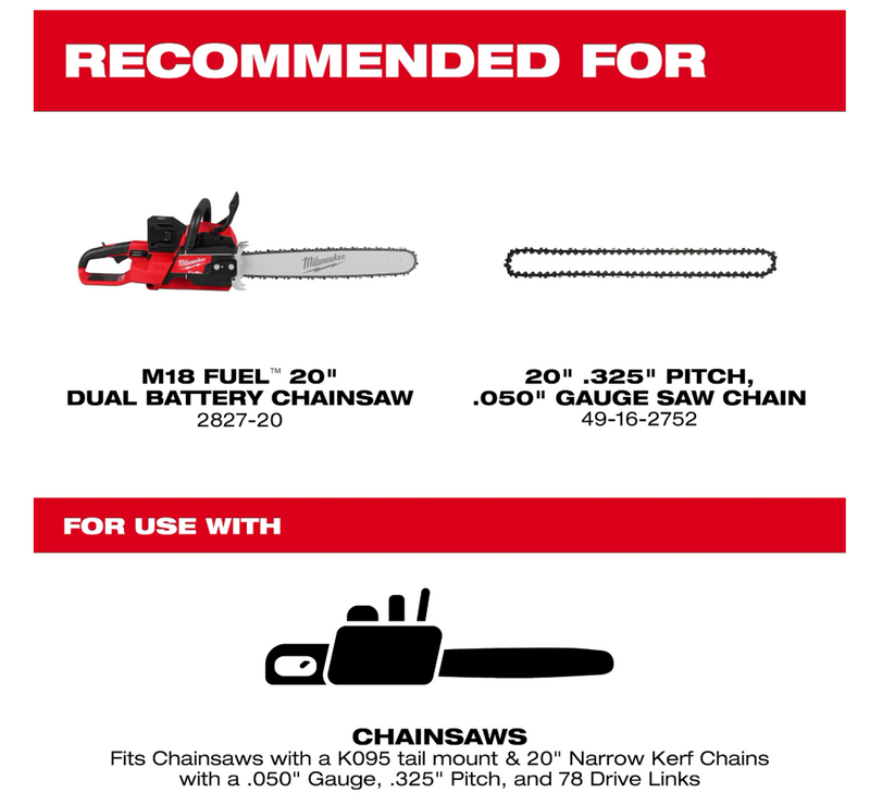 49-16-2755 Milwaukee Chain Saw Bar (.325" Pitch, .050" Gauge, 78 Drive Links)