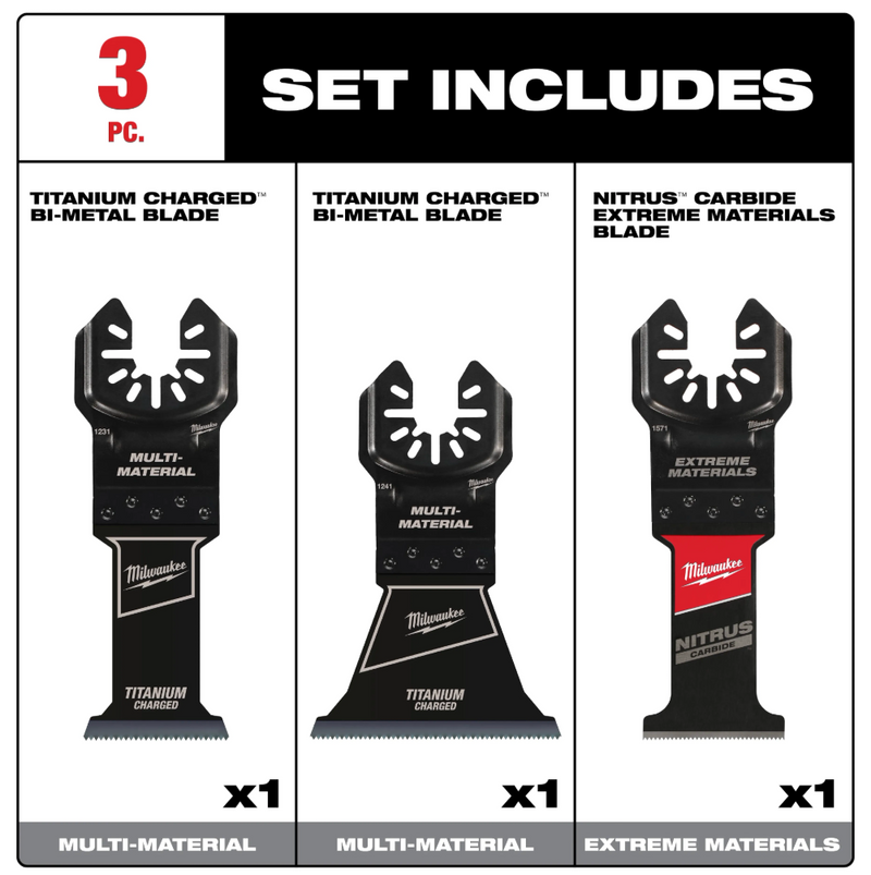 49-10-9005 Milwaukee OPEN-LOK 3 PC Multi-Material Multi-Tool Blade Variety Pack