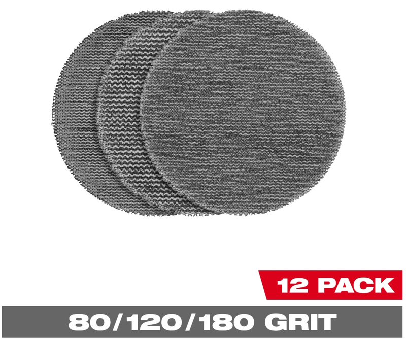 48-80-6405 Milwaukee 3” Assorted 80, 120, 180 Grit Mesh Sanding Discs with POWERGRID™ Tear Resistant Mesh – (12 PK) + Pad Saver