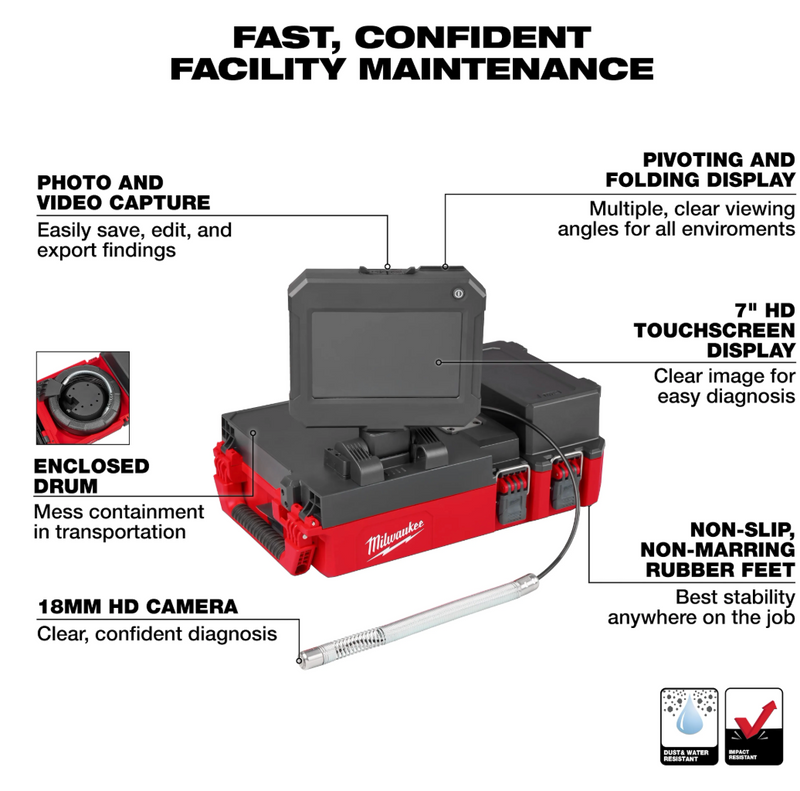 3154-20 Milwaukee M12 75' Drain Camera w/ PACKOUT Compatibility
