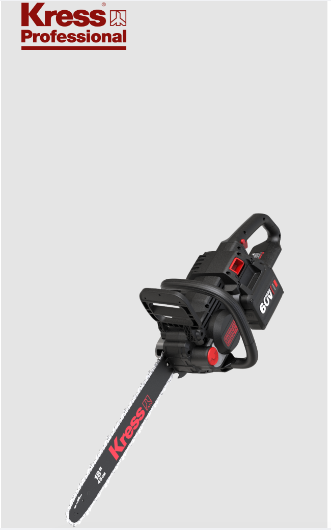 KG368 Kress 60V 18-inch Brushless Chainsaw (5Ah Battery + 3-Amp Charger)