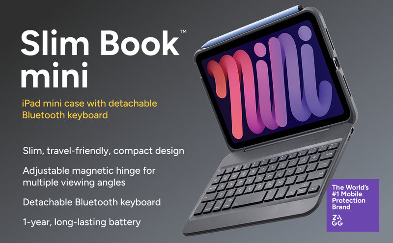 ZAGG Slim Book Mini Keyboard Case for iPad Mini A17 Pro , Gen 6/7 – Bluetooth