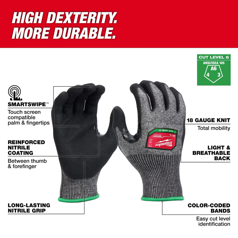 48-73-7003 Milwaukee Cut Level 6 High Dexterity Nitrile Dipped Gloves (XL)